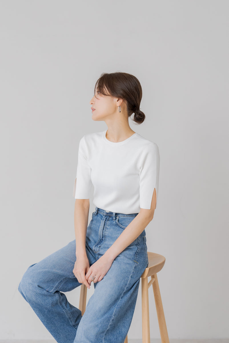 スリット五分袖ニット｜SLIT HALF SLEEVE KNITの通販｜regleam