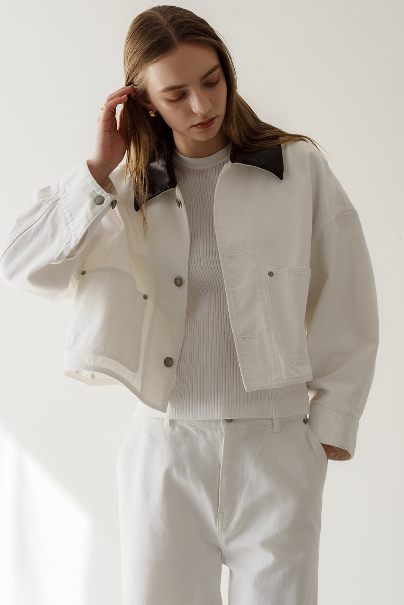 regleam アクセントカラーデニムジャケット ホワイト アクセントカラーデニムジャケット｜ACCENT COLLAR DENIM JACKETの通販