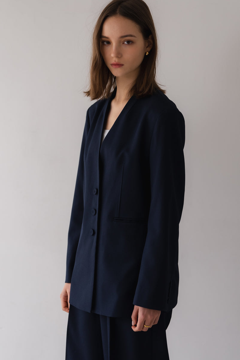 専用ぺーじ。 regleam ノーカラージャケット M ネイビー ノーカラーシングルジャケット｜NO-COLLAR SINGLE JACKETの通販｜regleam