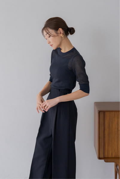 【7月19日(金)12:00〜 受注予約開始】５分袖シアーニット｜HALF SLEEVE SHEER KNIT