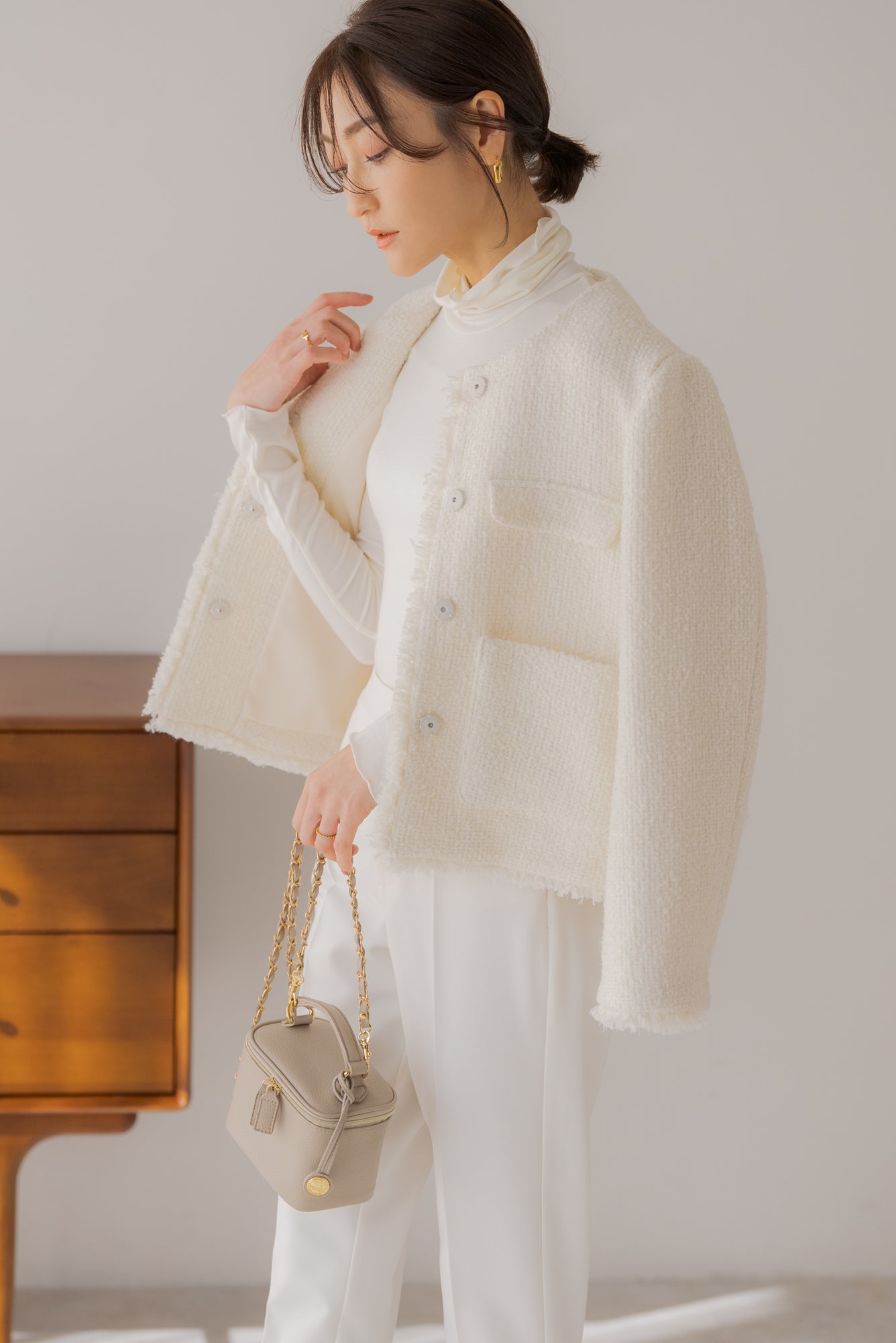 cochan♡Lumignon tweed fringe jacket 白 cochan♡Lumignon tweed