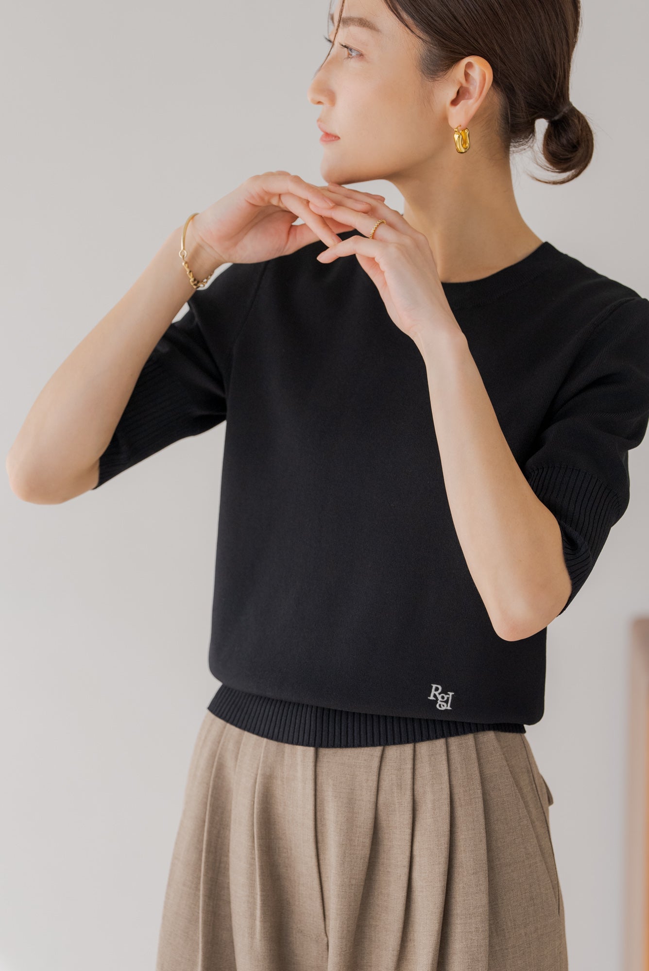 大人気新品  ロゴ入り半袖ニット｜LOGO KNITの通販｜regleam SLEEVE SHORT トップス