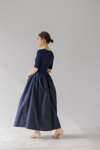 regleam リブニット切り替えノースリマキシワンピース 紺 ラウンド切り替えリブワンピース｜ROUND SWITCHING RIB MAXI DRESSの