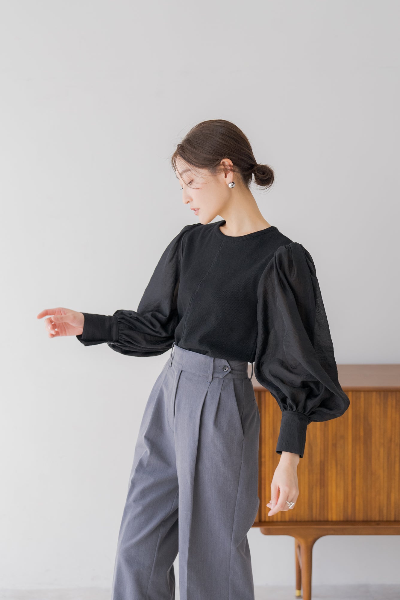 シアースリーブ ドッキング KNIT トップス