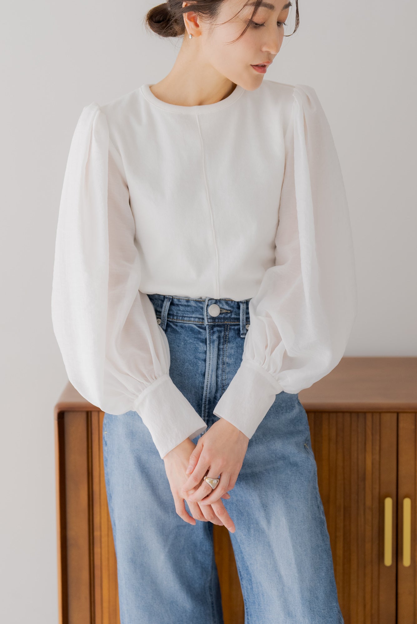 シアースリーブ ドッキング KNIT トップス