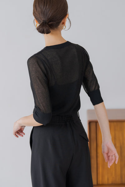 【7月19日(金)12:00〜 受注予約開始】５分袖シアーニット｜HALF SLEEVE SHEER KNIT