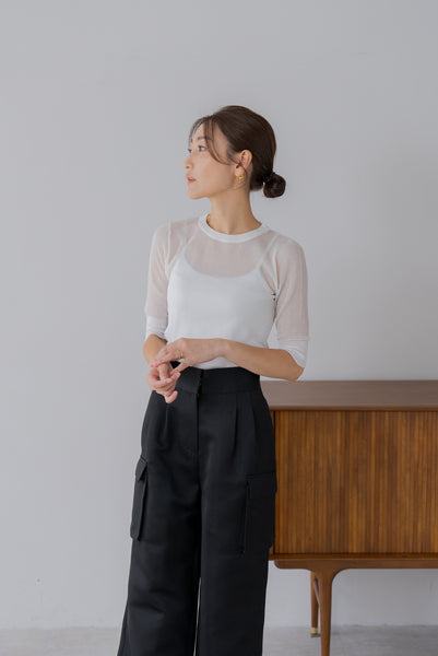 【7月19日(金)12:00〜 受注予約開始】５分袖シアーニット｜HALF SLEEVE SHEER KNIT