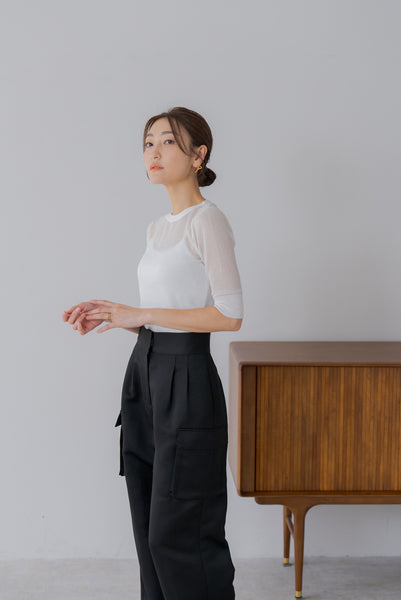 【7月19日(金)12:00〜 受注予約開始】５分袖シアーニット｜HALF SLEEVE SHEER KNIT