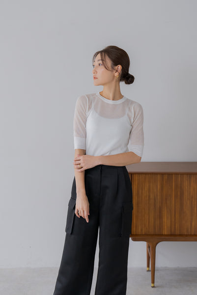 【7月19日(金)12:00〜 受注予約開始】５分袖シアーニット｜HALF SLEEVE SHEER KNIT