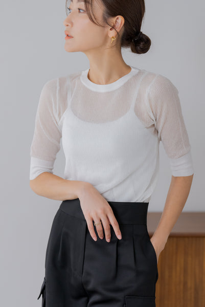 【7月19日(金)12:00〜 受注予約開始】５分袖シアーニット｜HALF SLEEVE SHEER KNIT