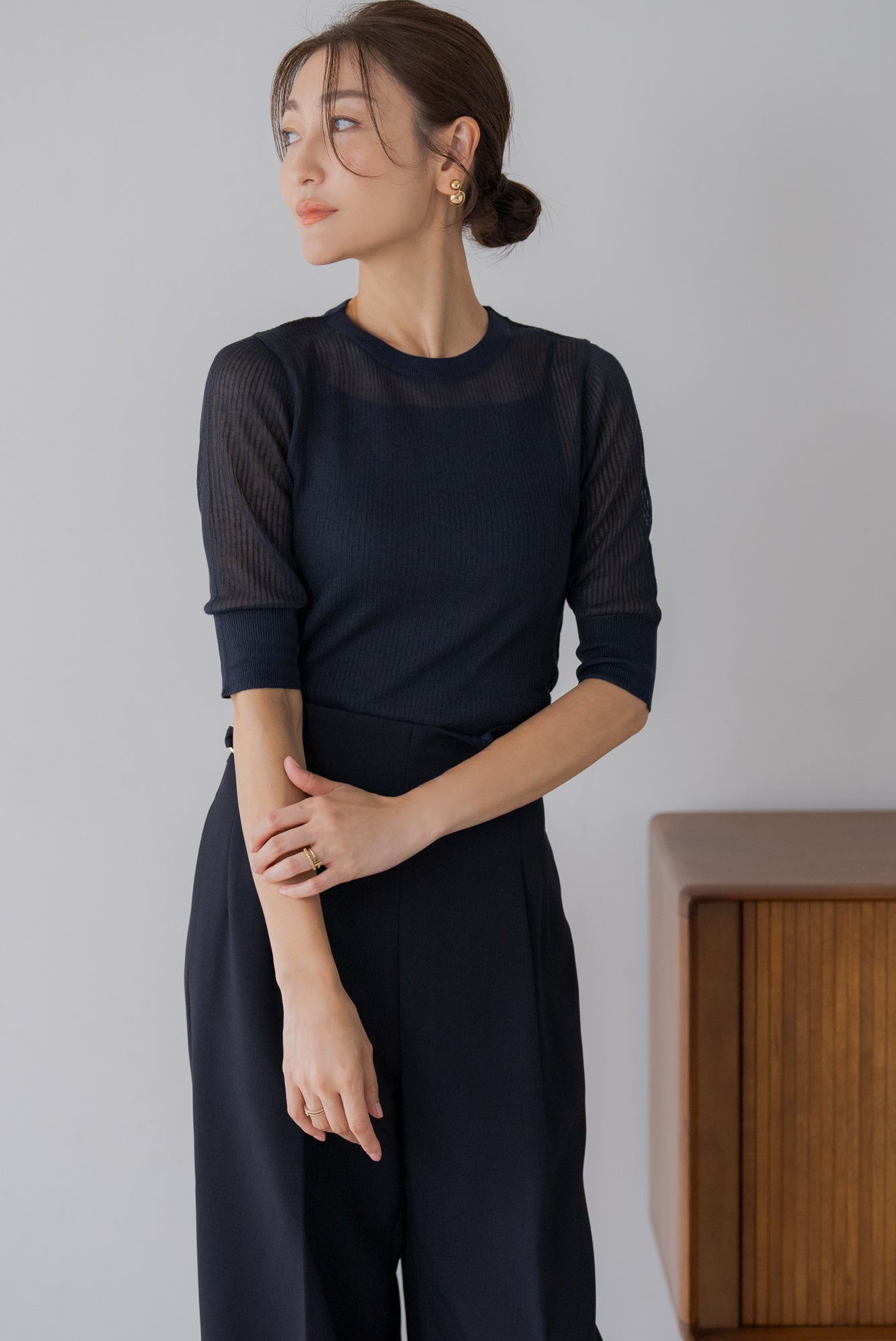 ５分袖シアーニット｜HALF SLEEVE SHEER KNIT