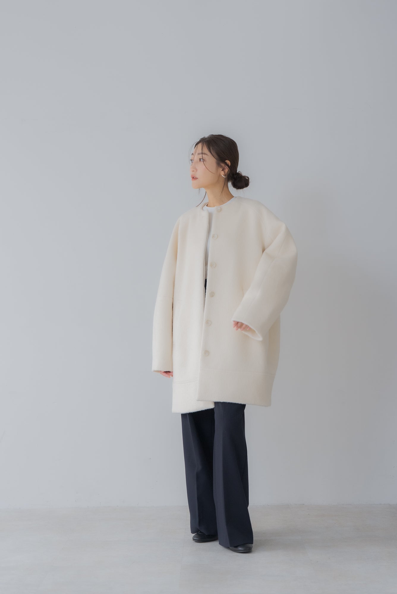 シャギー　コクーンコート BEG S〜M ブローチ付き Fubail / シャギーコクーンコート