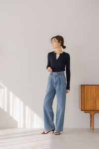今期regleam リグリーム ハイウエスト ブルー ワイドデニム タックデニム｜TUCK DENIMの通販｜regleam