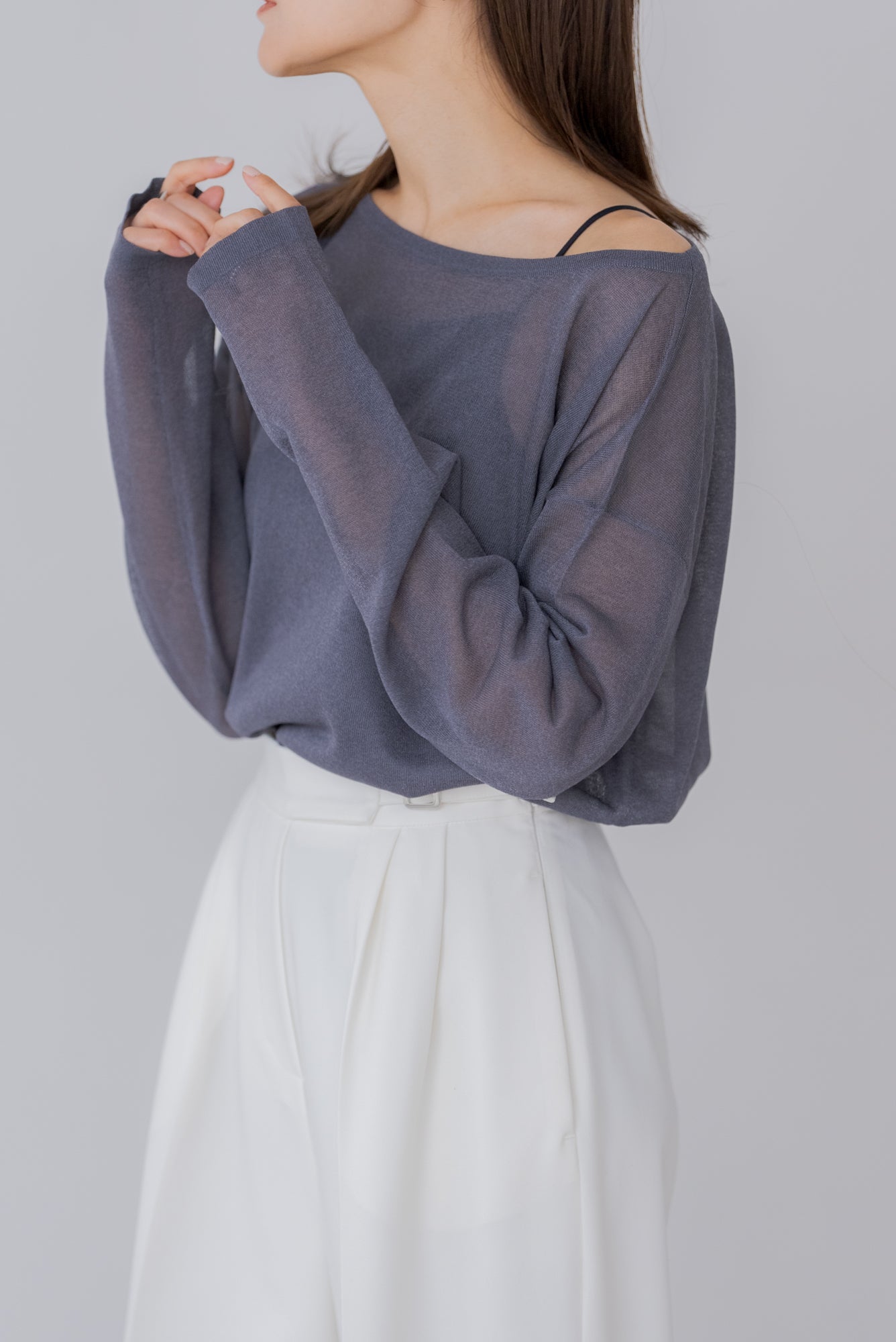 新品　ボートネックシアーニットトップス　regleam ボートネックシアーニット｜BOAT NECK SHEER KNITの通販｜regleam