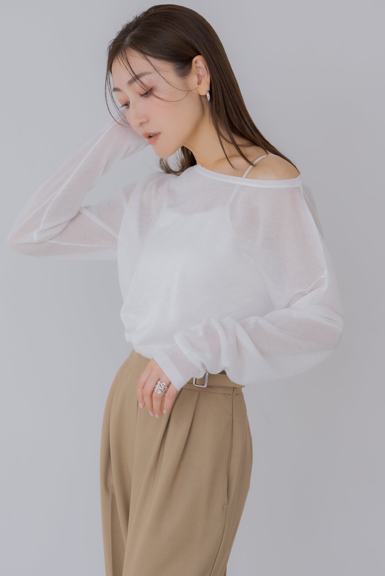 新品　ボートネックシアーニットトップス　regleam ボートネックシアーニット｜BOAT NECK SHEER KNITの通販｜regleam