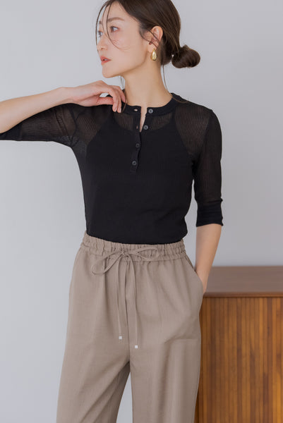 【5月12日(月)20:00〜 販売開始】五分袖ヘンリーシアーニット｜HALF SLEEVE HENLEY SHEER KNIT