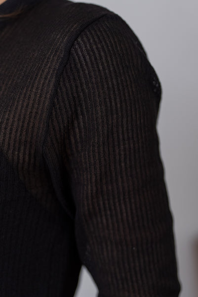【5月12日(月)20:00〜 販売開始】五分袖ヘンリーシアーニット｜HALF SLEEVE HENLEY SHEER KNIT