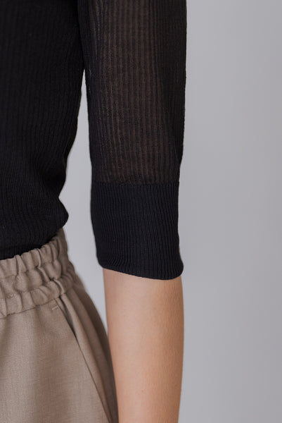 【5月12日(月)20:00〜 販売開始】五分袖ヘンリーシアーニット｜HALF SLEEVE HENLEY SHEER KNIT