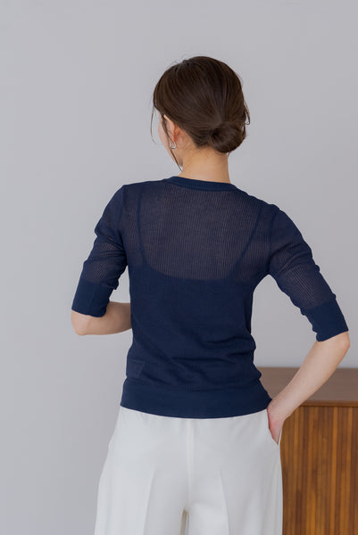 【5月12日(月)20:00〜 販売開始】五分袖ヘンリーシアーニット｜HALF SLEEVE HENLEY SHEER KNIT