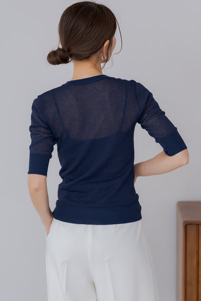 【5月12日(月)20:00〜 販売開始】五分袖ヘンリーシアーニット｜HALF SLEEVE HENLEY SHEER KNIT
