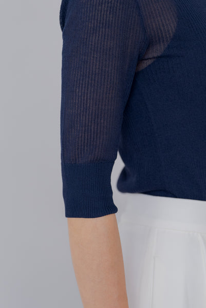 【5月12日(月)20:00〜 販売開始】五分袖ヘンリーシアーニット｜HALF SLEEVE HENLEY SHEER KNIT