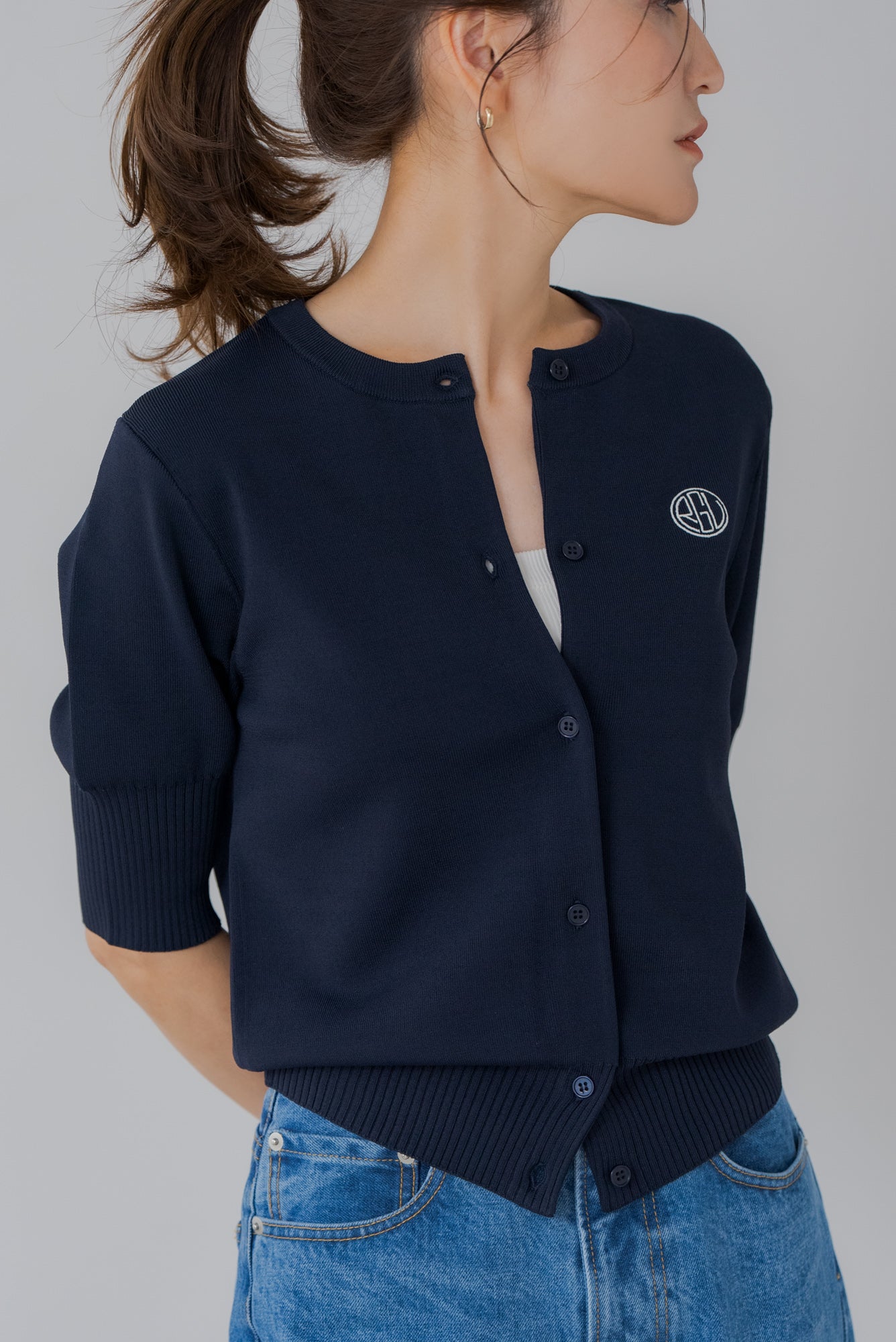 ゆ*さ様 regleam サークルロゴカーディガン　ネイビー　S サークルロゴカーディガン｜CIRCLE LOGO CARDIGANの通販｜regleam