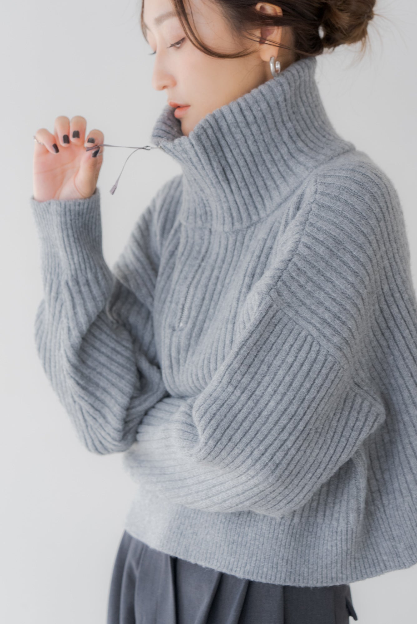リグリーム ジップネックニット　グレー ジップネックニット｜ZIP NECK KNITの通販｜regleam
