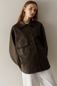 regleamエコレザーシャツジャケット完売品　新品 エコレザーシャツジャケット｜ECO LEATHER SHIRT JACKETの通販｜regleam