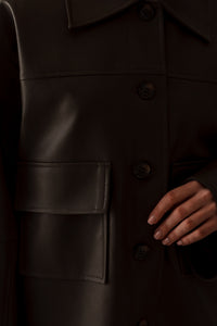 regleem エコレザーシャツジャケット ダークブラウン エコレザーシャツジャケット｜ECO LEATHER SHIRT JACKETの通販｜regleam