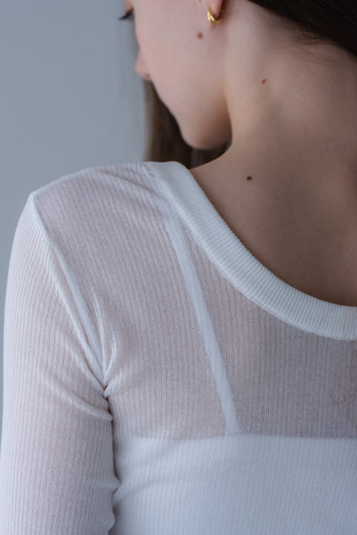 【4月7日(火)12:00〜 受注予約開始】2WAY5分袖シアーニット｜2WAY HALF SLEEVE SHEER KNIT
