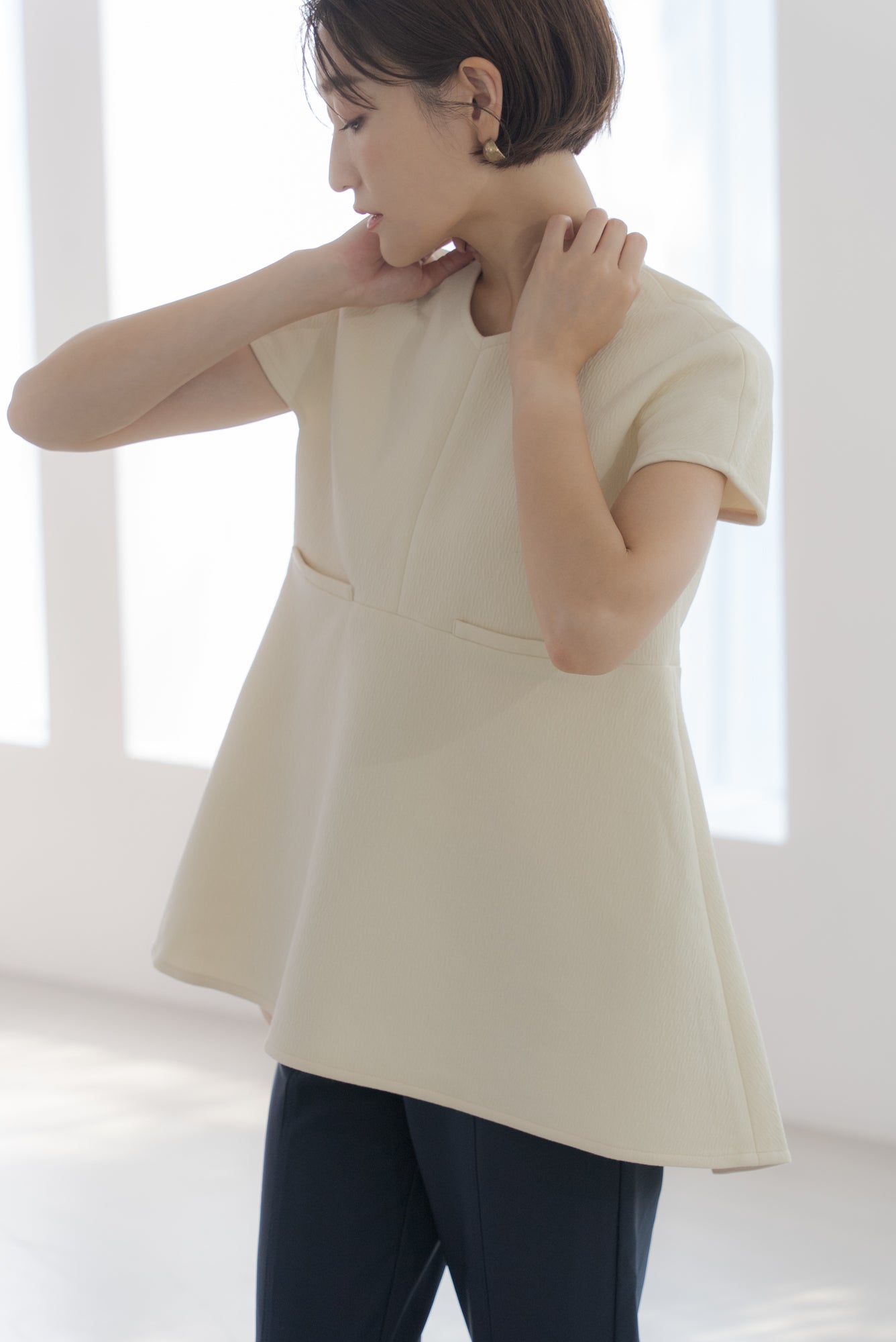 【全商品オープニング価格 特別価格】 楊柳チュニック ｜ STRIPED CREPE TUNICの通販｜regleam トップス