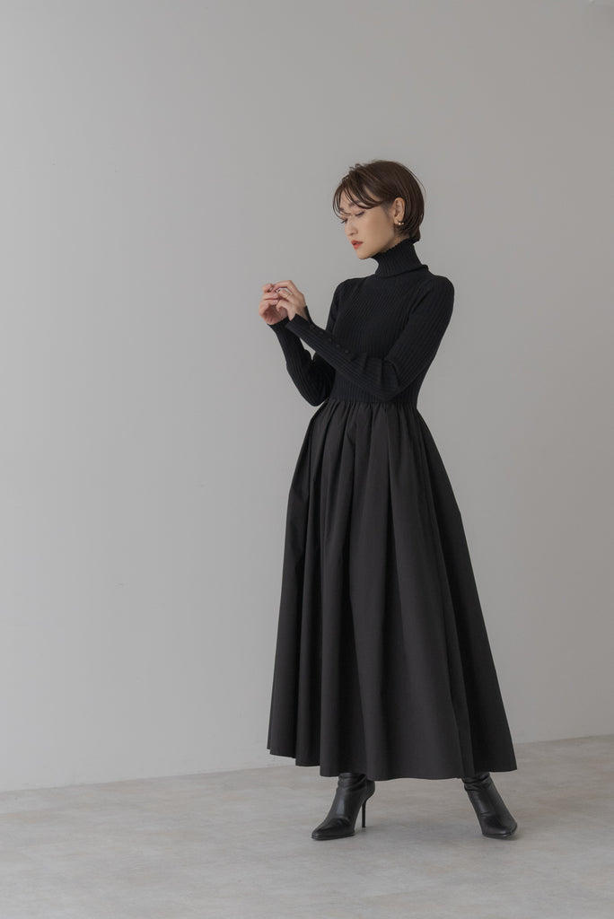 リブニット切り替えマキシワンピース｜RIB KNIT SWITCHING MAXI DRESS