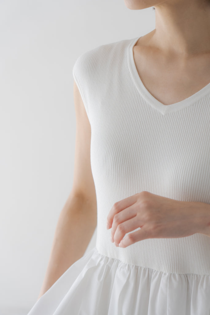 リブニット切り替えノースリマキシワンピース｜RIB KNIT SWITCHING 