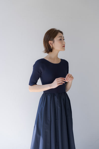 リブニット切り替え半袖マキシワンピース｜RIB KNIT SWITCHING SHORT SLEEVE MAXI DRESS
