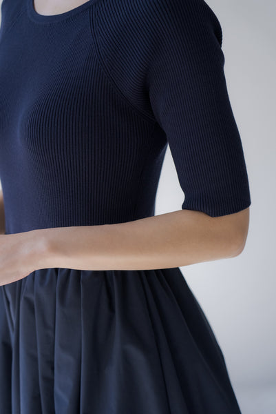 リブニット切り替え半袖マキシワンピース｜RIB KNIT SWITCHING SHORT SLEEVE MAXI DRESS