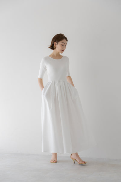 リブニット切り替え半袖マキシワンピース｜RIB KNIT SWITCHING SHORT SLEEVE MAXI DRESS