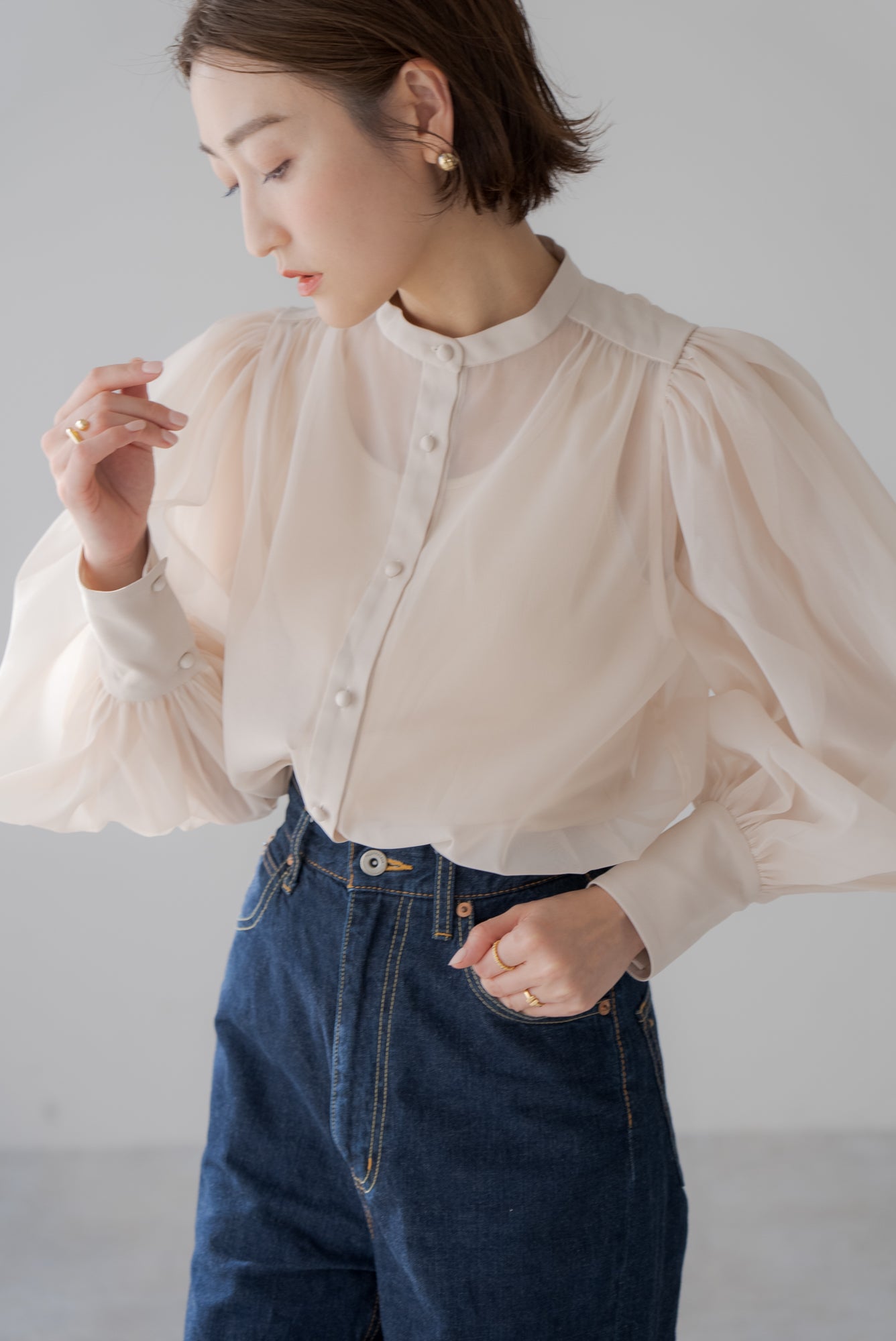 regleam SHEER BLOUSE WITH INNER ベージュ-eastgate.mk